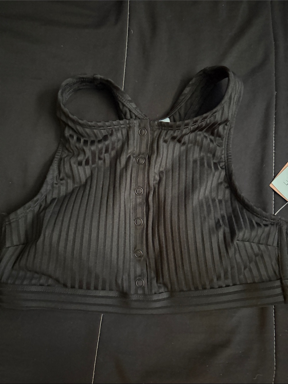 Shade & Shore Black Ribbed Front-Snap Sports Bra